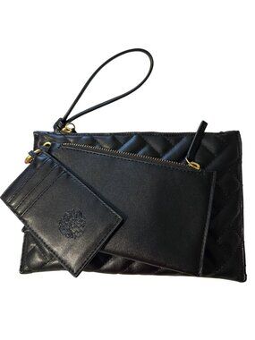 Vince Camuto Quilted Black Leather Wristlet Wallet With Card Holder